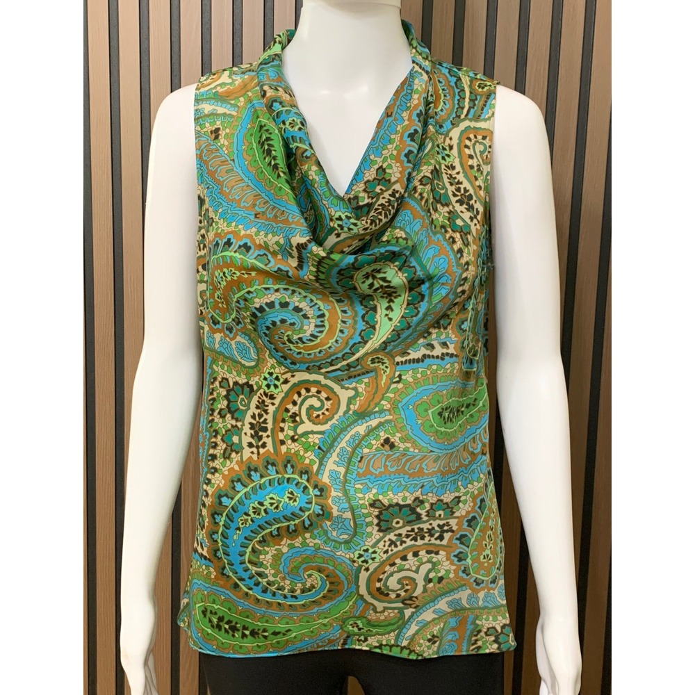 Banana Republic Green Blue Paisley Cowl Neck Sleeveless Blouse Top Small